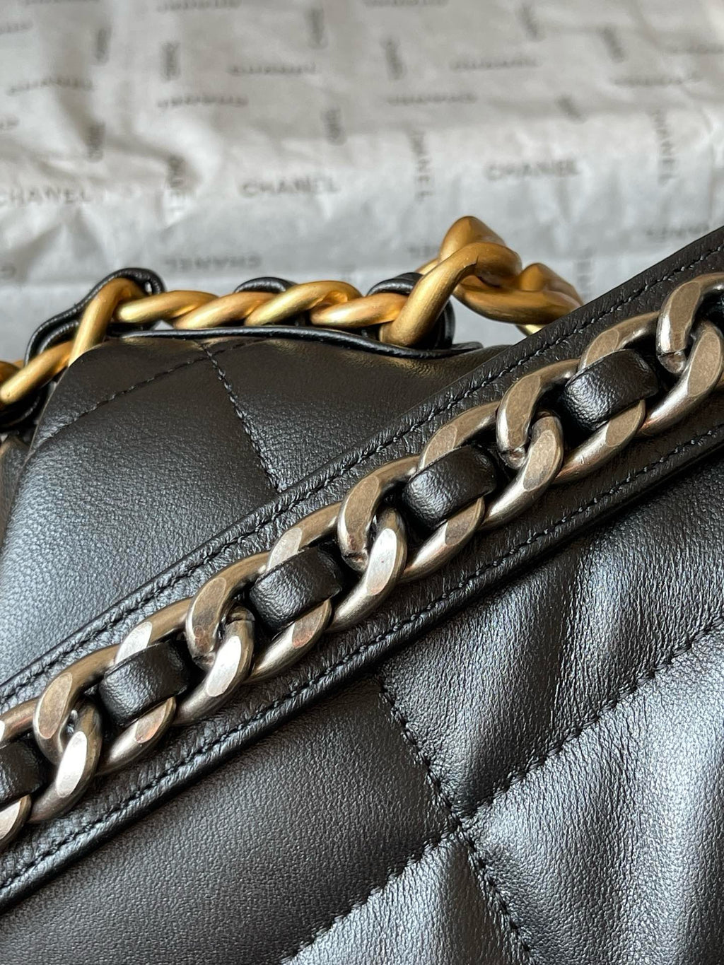 CHANE - Shiny Lambskin Gold-Tone & Ruthenium Finish Metal