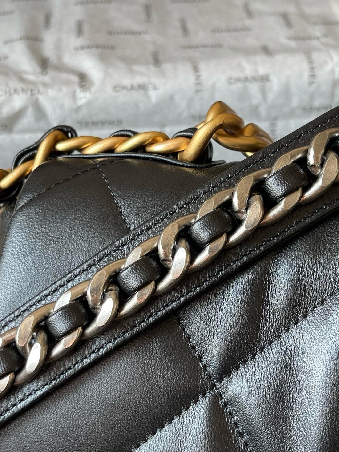 CHANE - Shiny Lambskin Gold-Tone & Ruthenium Finish Metal