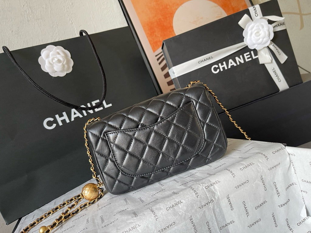CHANEL - 24K Black Lambskin Pearl Crush Rectangular Classic Flap