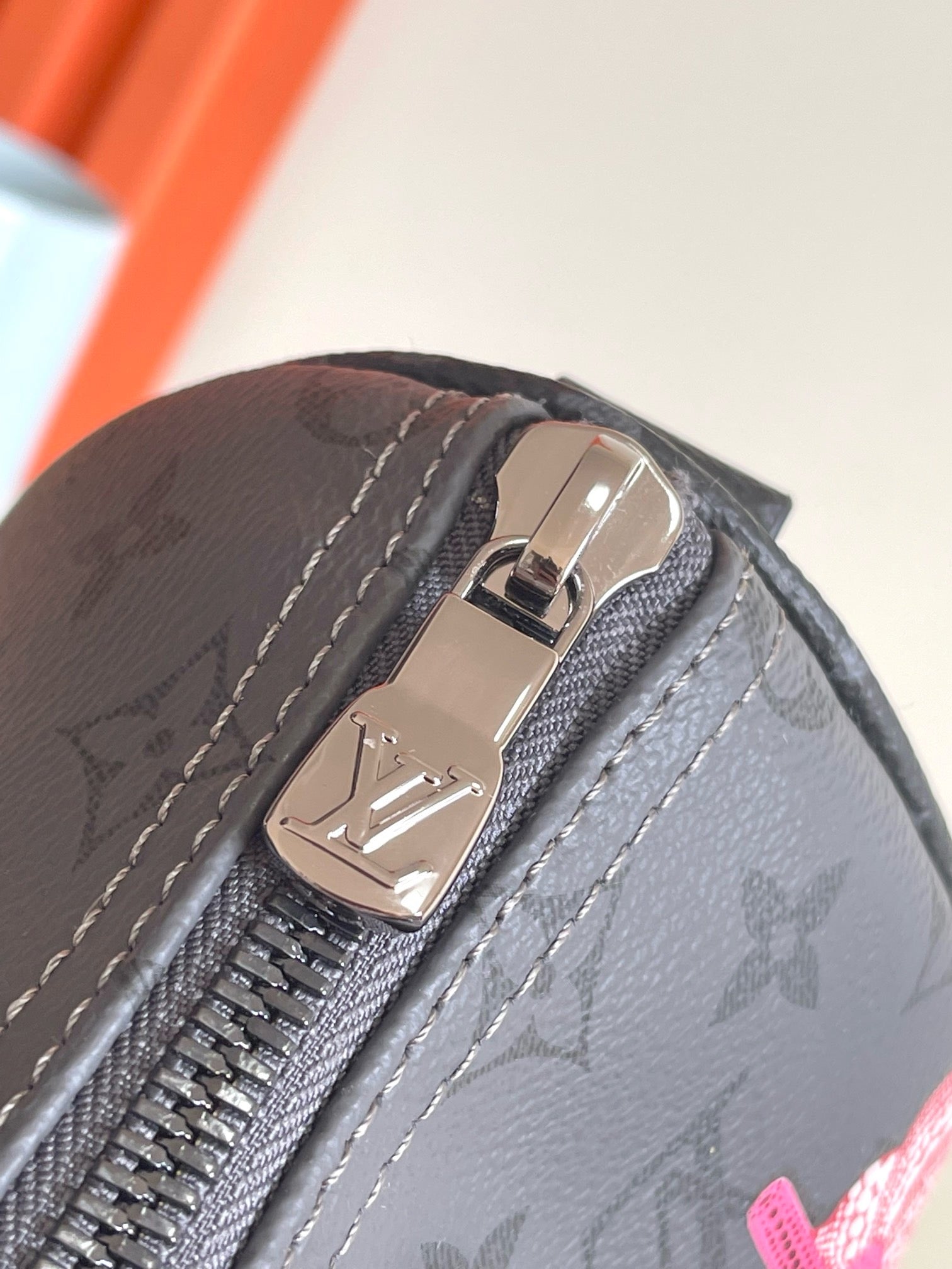 LOUIS VUITTON - LV X YK Monogram Eclipse Reverse Pumpkin Keepall Bandouliere 25