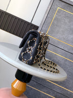 CHANEL - 21A Pearl Strass Crystal CC Medium Classic Double Flap Bag in Grey Wool Twill