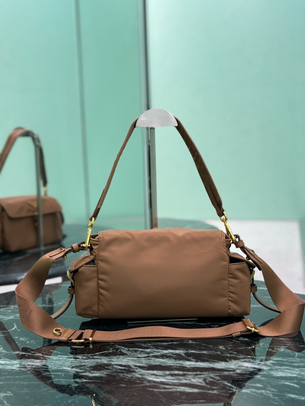 PRADA - Explore medium suede shoulder bag with flap