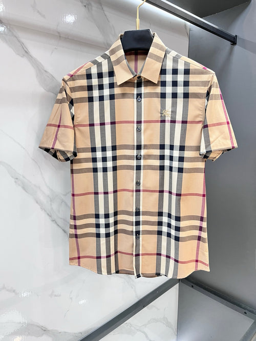 BURBERRY - Stretch Poplin Check Short Sleeve Shirt