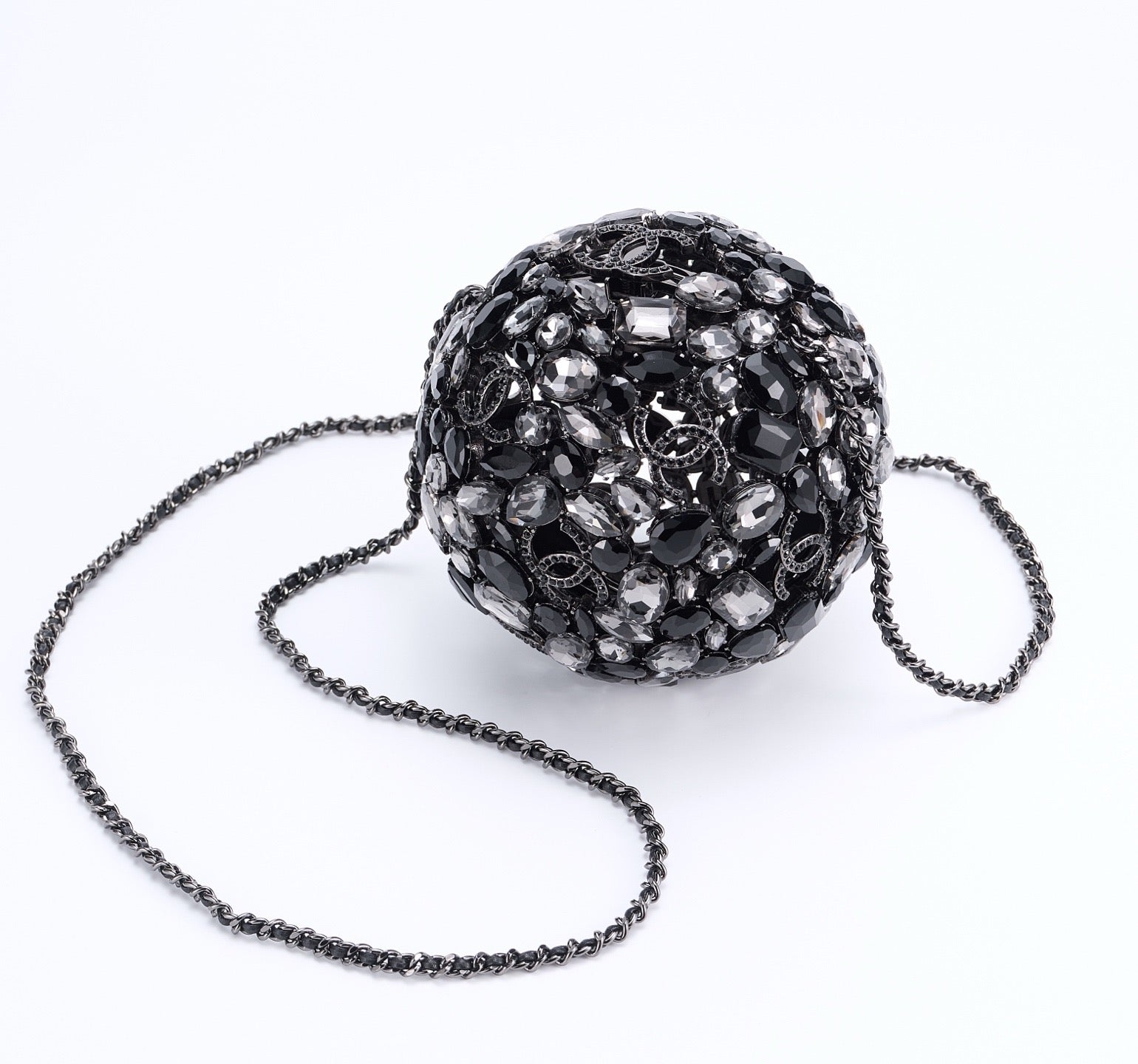 CHANEL - Gold Metal Strass Crystal Sphere Minaudiere Clutch Hardware, 2025
