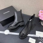 CHANEL - Crumpled Calfskin Patent Cap Toe Short Boots