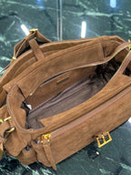 PRADA - Explore medium suede shoulder bag with flap