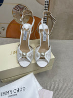 JIMMY CHOO - Women’s Ivory Floral Lace Sandals with Pearl