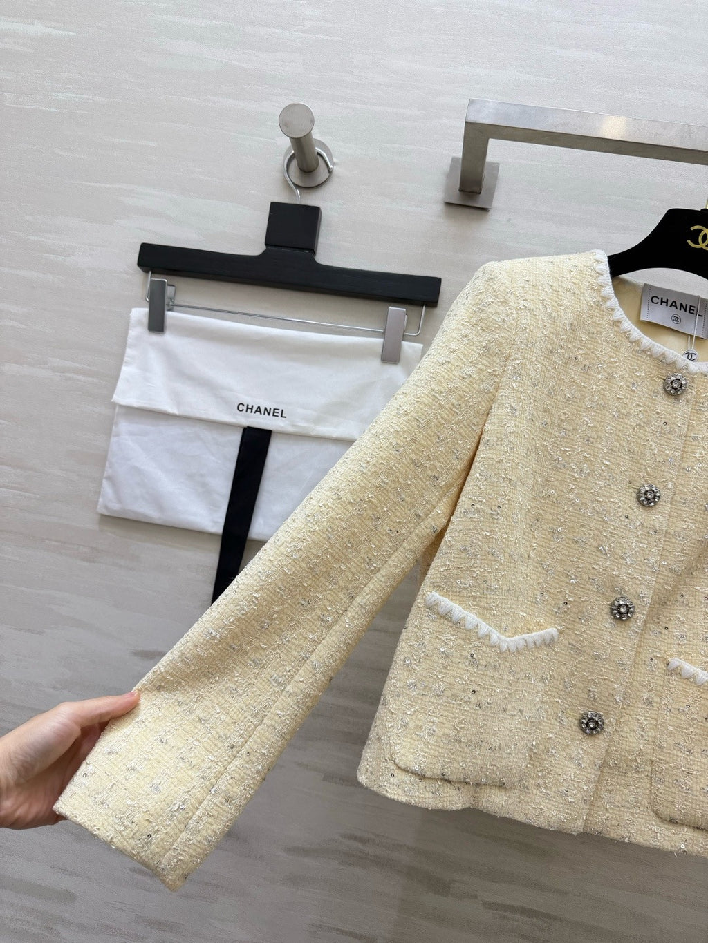 CHANEL - Chanel Light Yellow Tweed Jacket and Dress Set