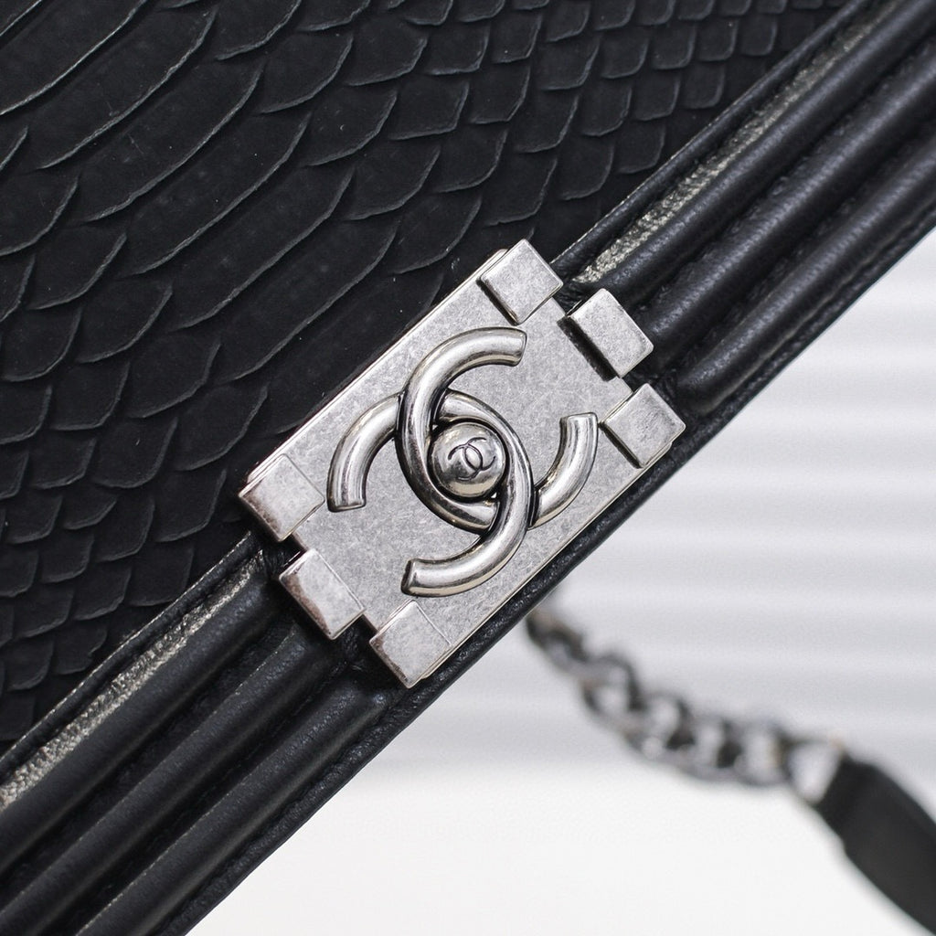 CHANEL - Exotics Small Boy Bag Black Python Molurus Leather