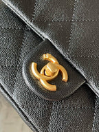 CHANE - Caviar Quilted mini Sweetheart Rectangular Flap Black