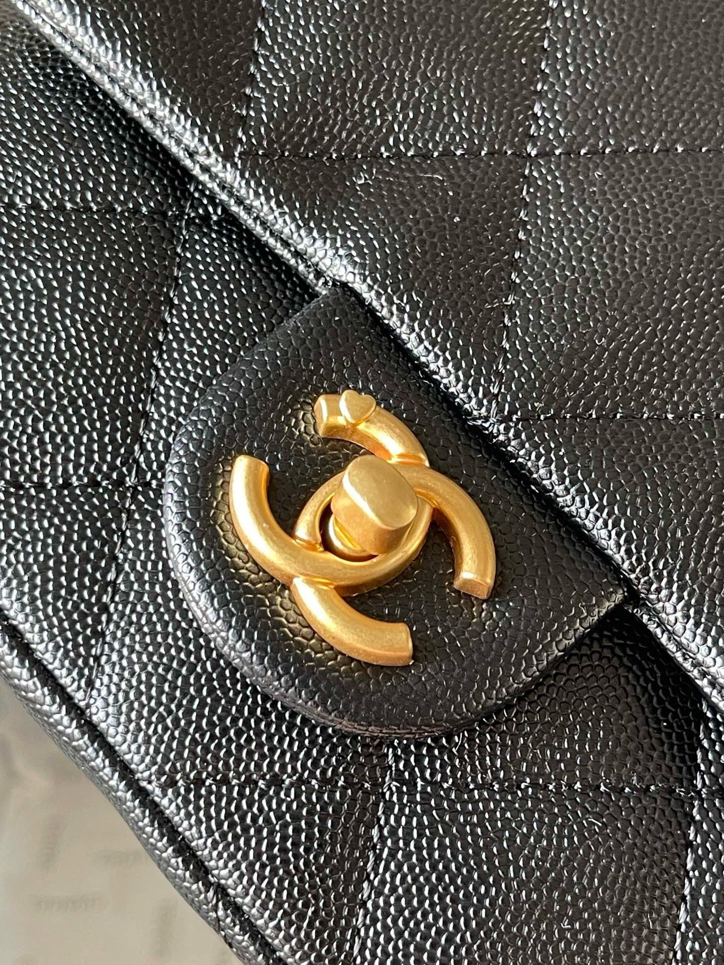 CHANE - Caviar Quilted mini Sweetheart Rectangular Flap Black
