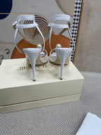 JIMMY CHOO - Women’s Ivory Floral Lace Sandals with Pearl