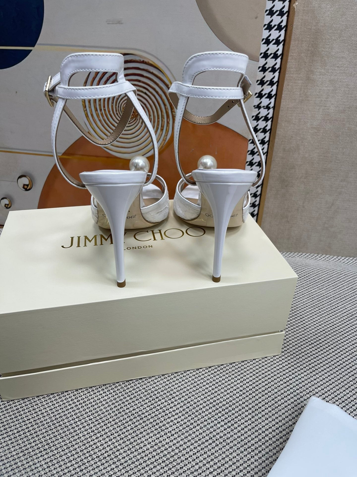 JIMMY CHOO - Ivory Floral Lace Sandals with Pearl