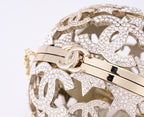 CHANEL - Gold Metal Strass Crystal Sphere Minaudiere Clutch Gold Hardware, 2025