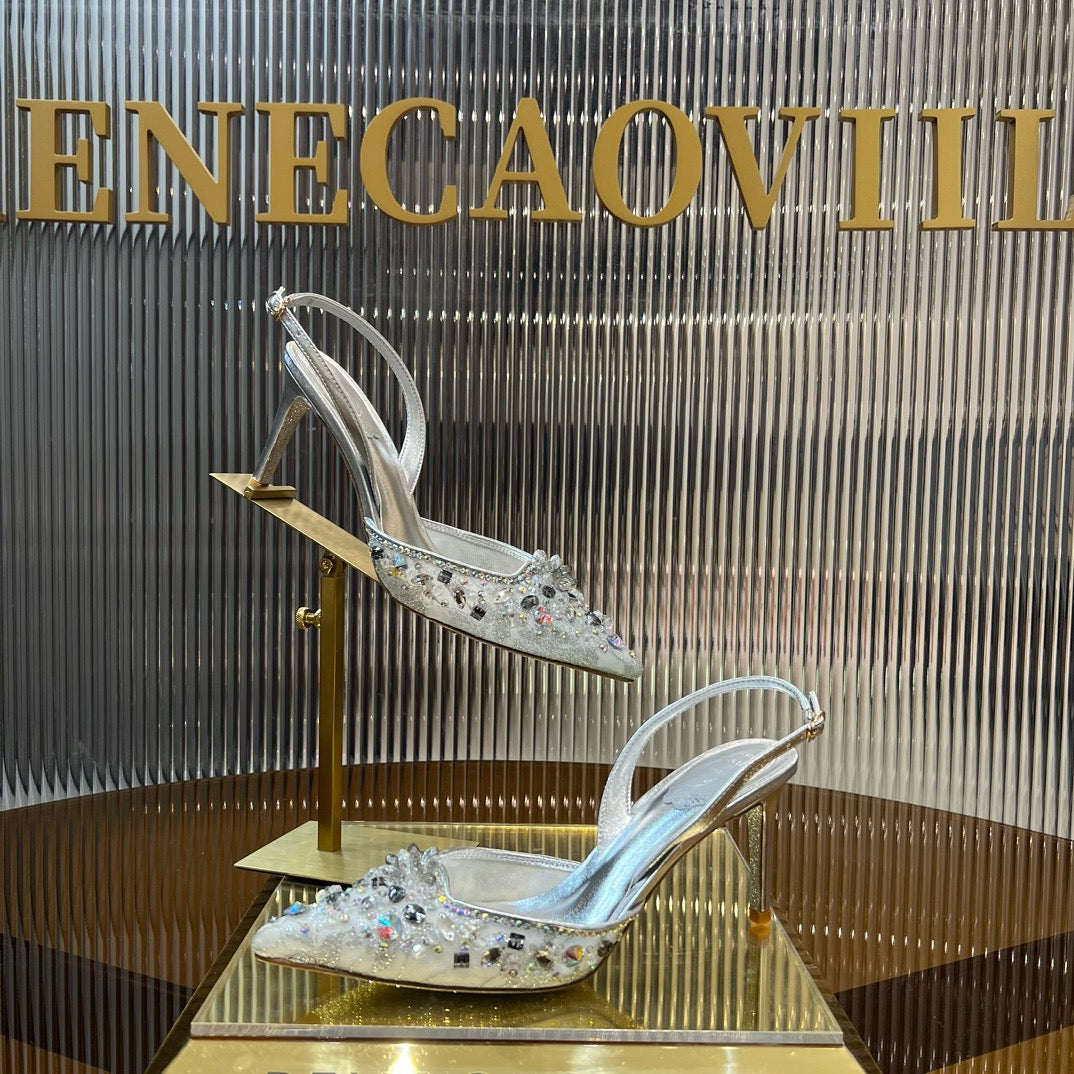 RENE CAOVILLA - ESCARPIN SLINGBACK CINDERELLA DORÉ 80