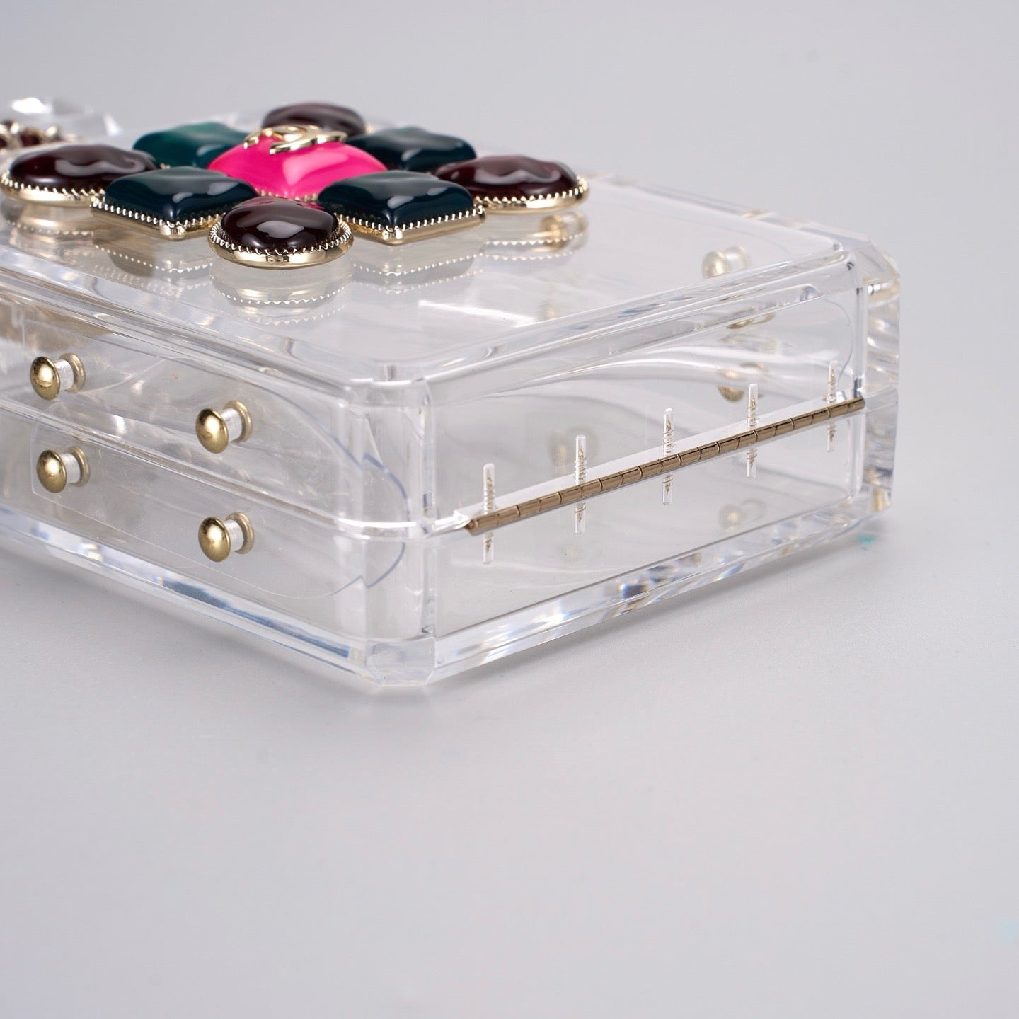CHANEL - Chanel Clear/Gold Plexiglass Perfume Bottle Evening Bag
