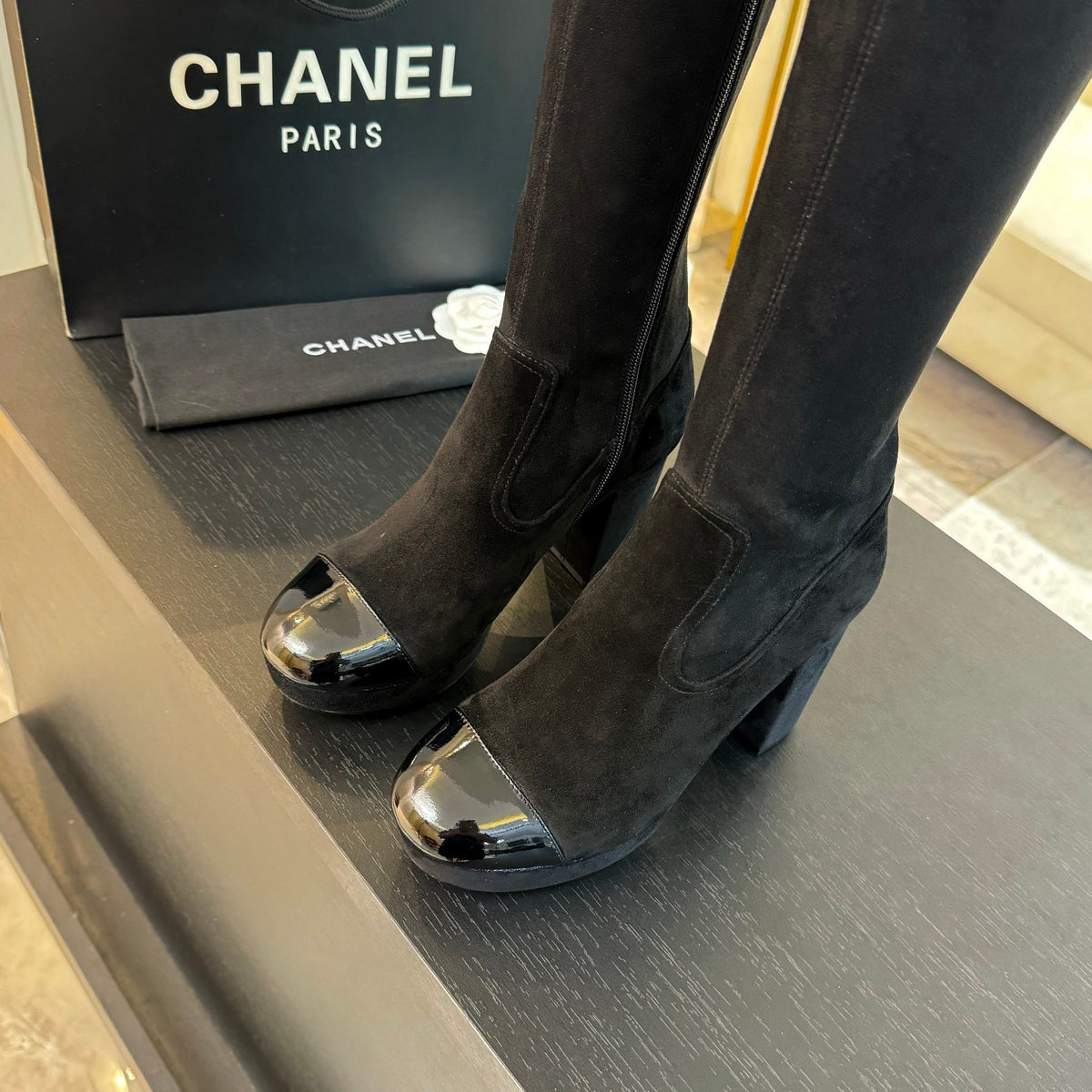CHANEL - Block Heel Knee-High Boots