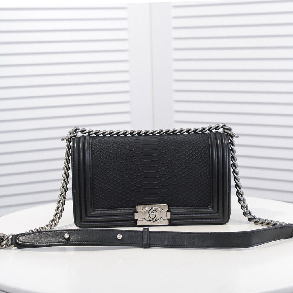 CHANEL - Exotics Small Boy Bag Black Python Molurus Leather