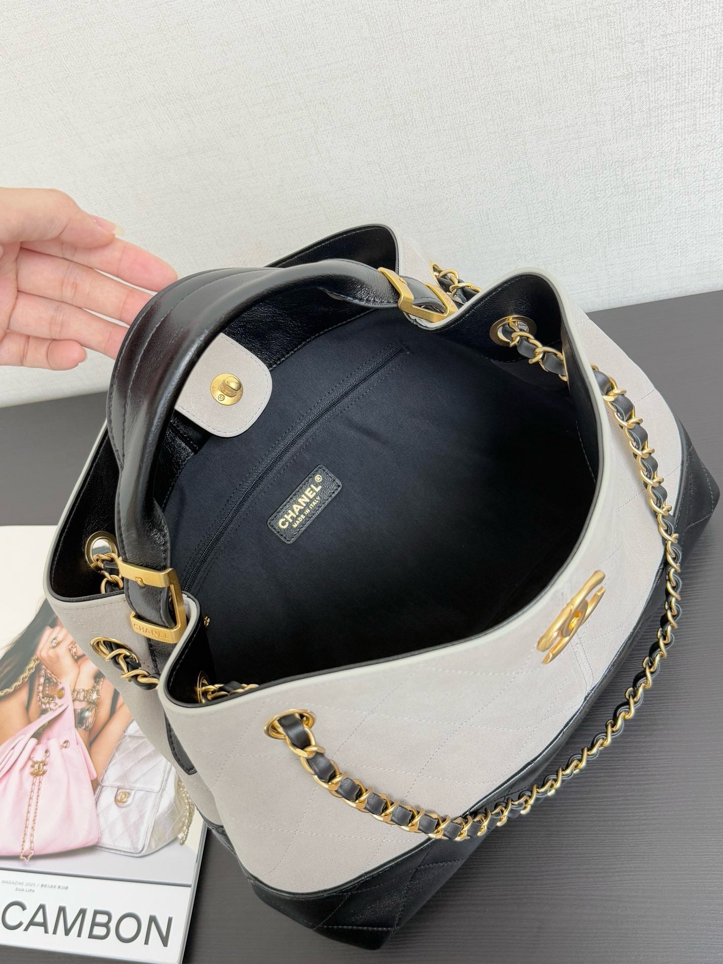 CHANEL - 25A Suede Shopping Bag Grey Small