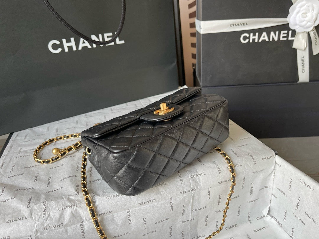 CHANEL - 24K Black Lambskin Pearl Crush Rectangular Classic Flap