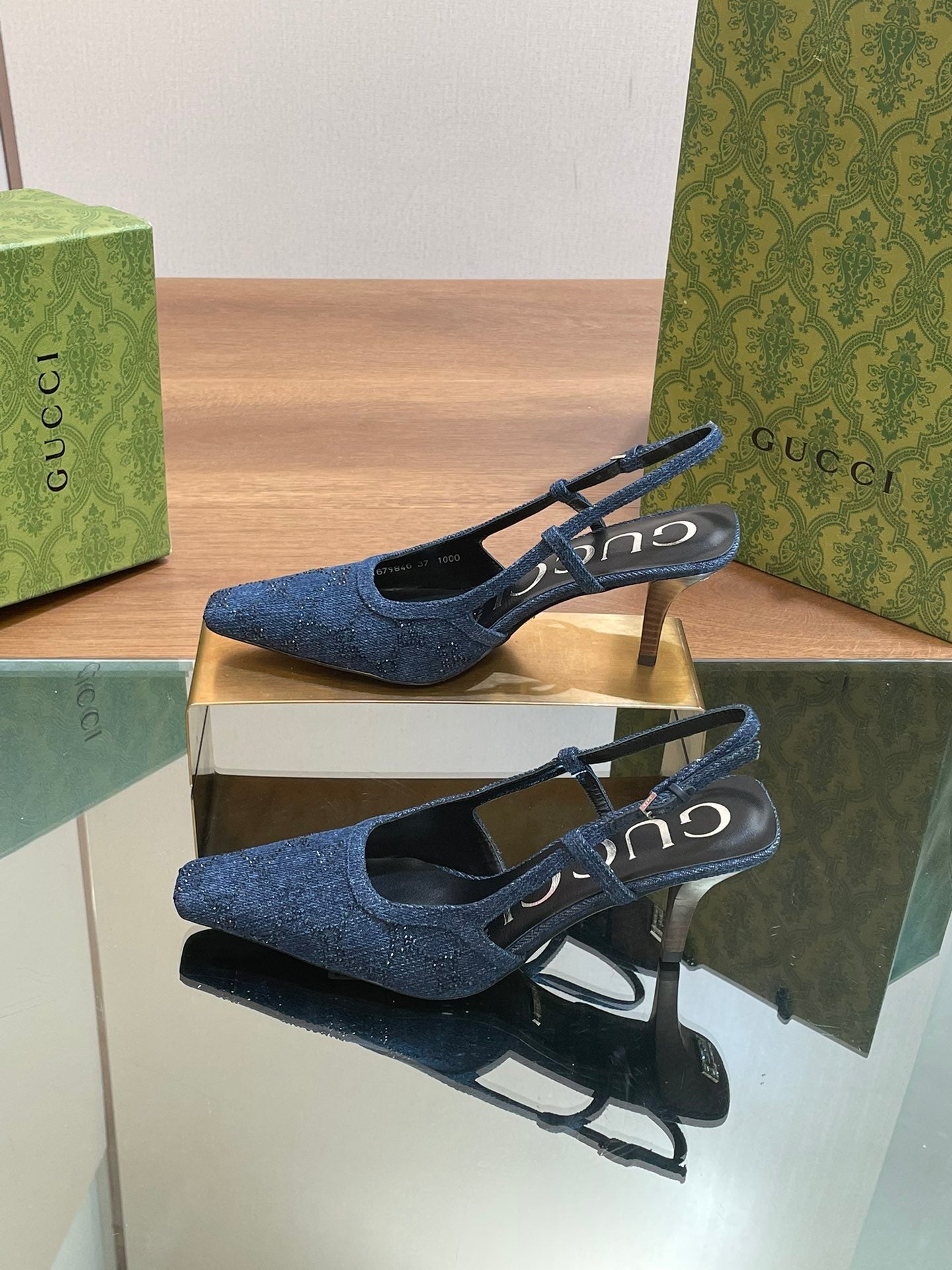 GUCCI - Denim Slingback Kitten Heel Pumps