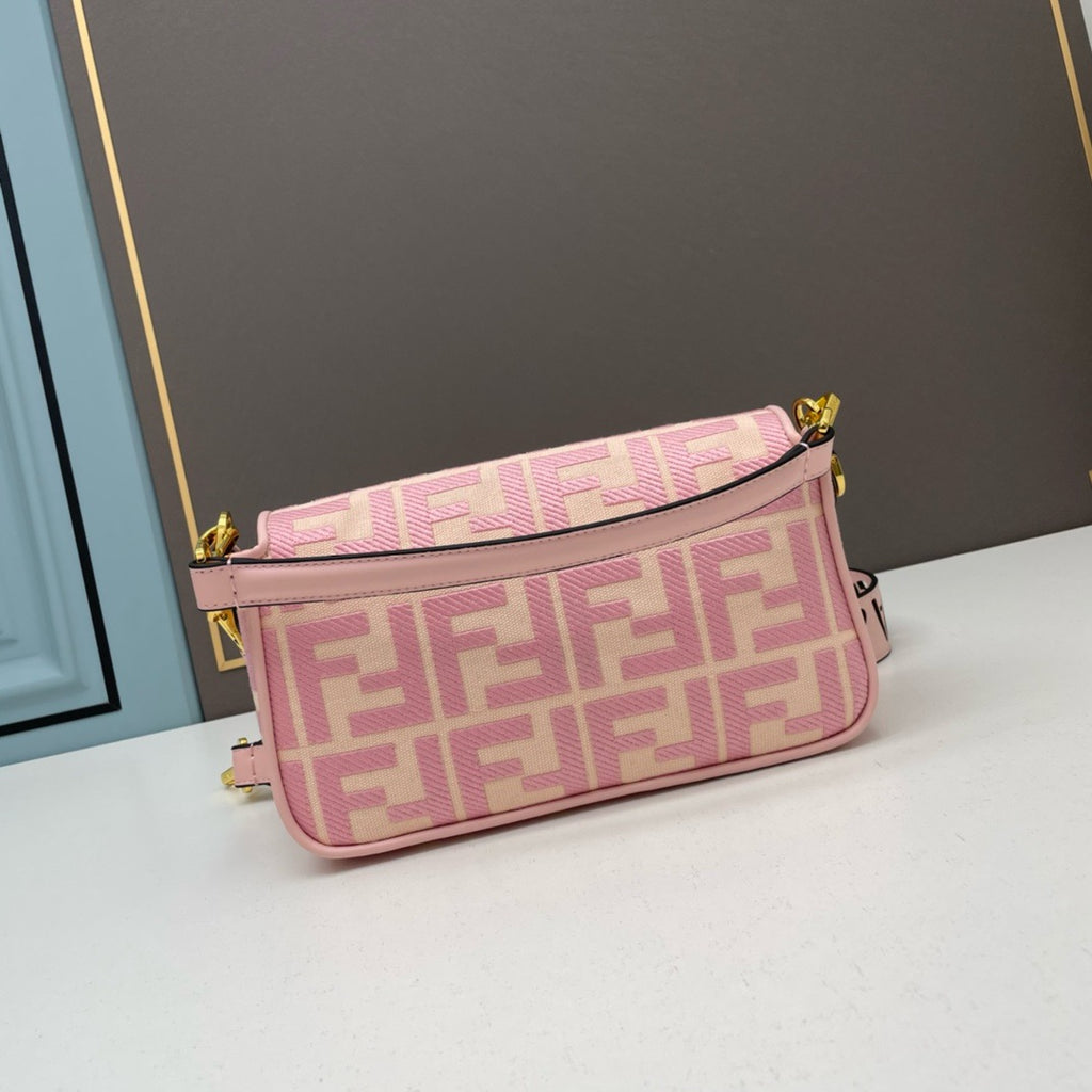 FENDI - Extra Baby Pink FF Cotton Canvas Medium Baguette Bag