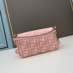 FENDI - Extra Baby Pink FF Cotton Canvas Medium Baguette Bag