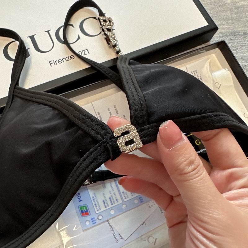 ALEXANDER WANG - Women's Black Crystal Logo Bikini Top