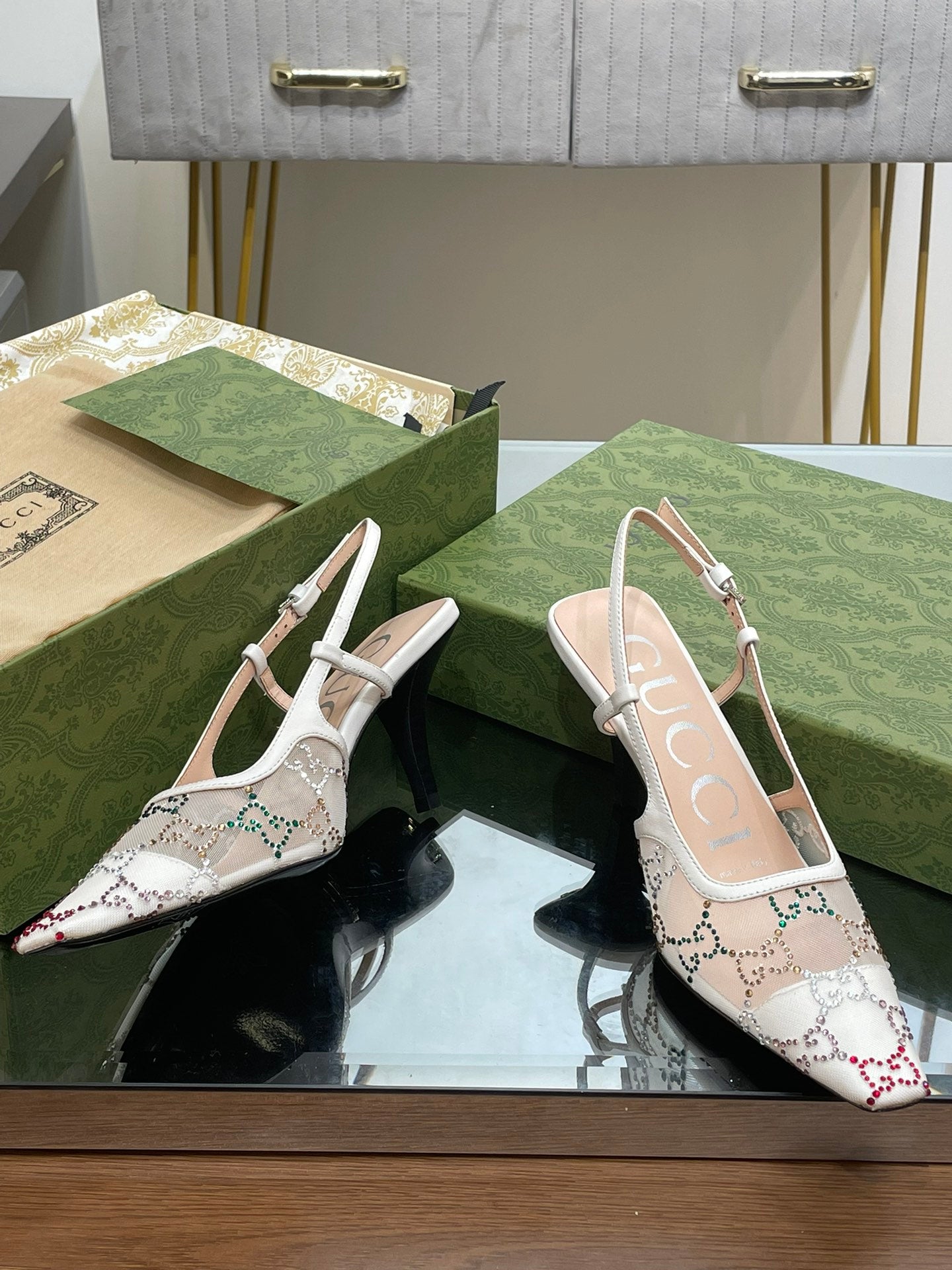 GUCCI - Square Toe Crystal Rhinestone Pumps