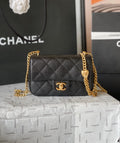 CHANE - Caviar Quilted Sweetheart Rectangular Flap Black