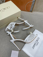 JIMMY CHOO - Women’s Ivory Floral Lace Sandals with Pearl