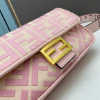 FENDI - Extra Baby Pink FF Cotton Canvas Medium Baguette Bag