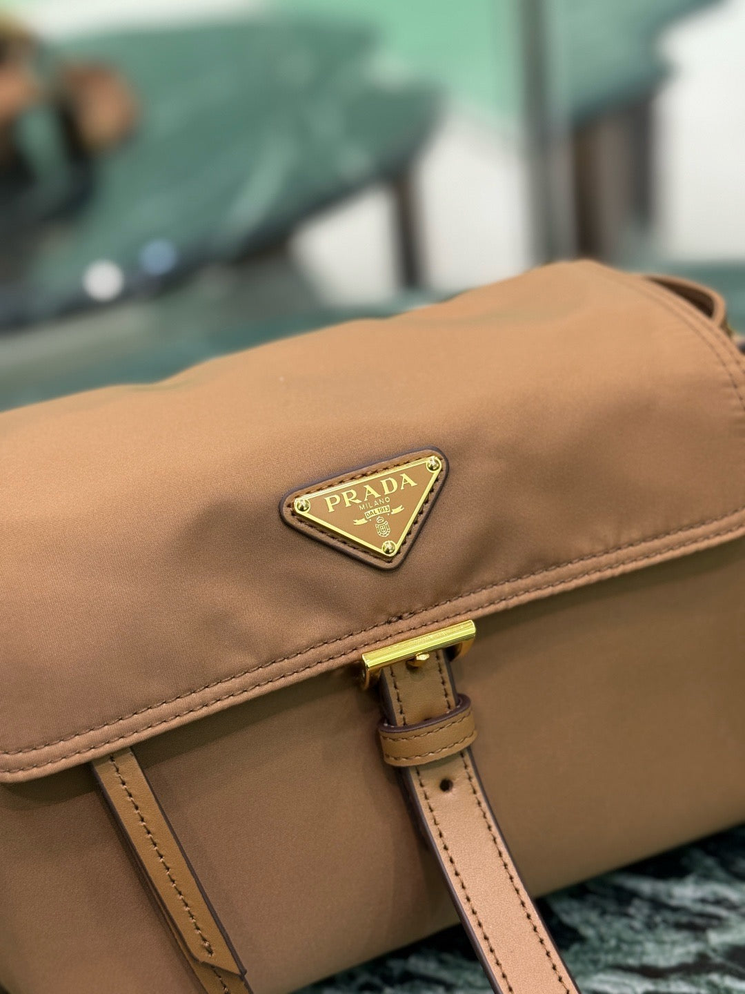 PRADA - Explore medium suede shoulder bag with flap