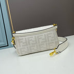 FENDI - Extra Baby white FF Cotton Canvas Medium Baguette Bag