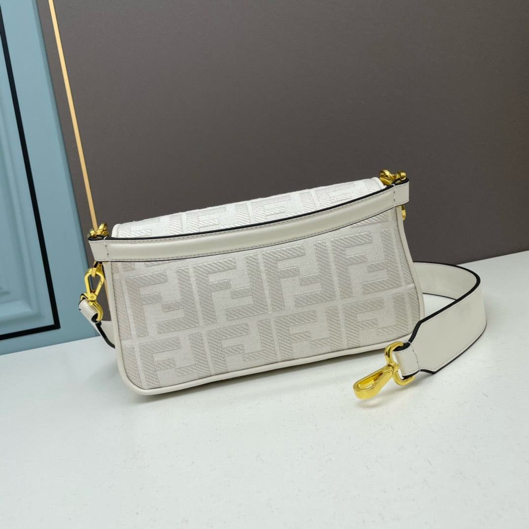 FENDI - Extra Baby white FF Cotton Canvas Medium Baguette Bag