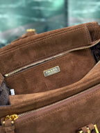 PRADA - Explore medium suede shoulder bag with flap
