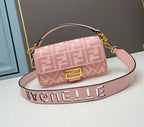 FENDI - Extra Baby Pink FF Cotton Canvas Medium Baguette Bag