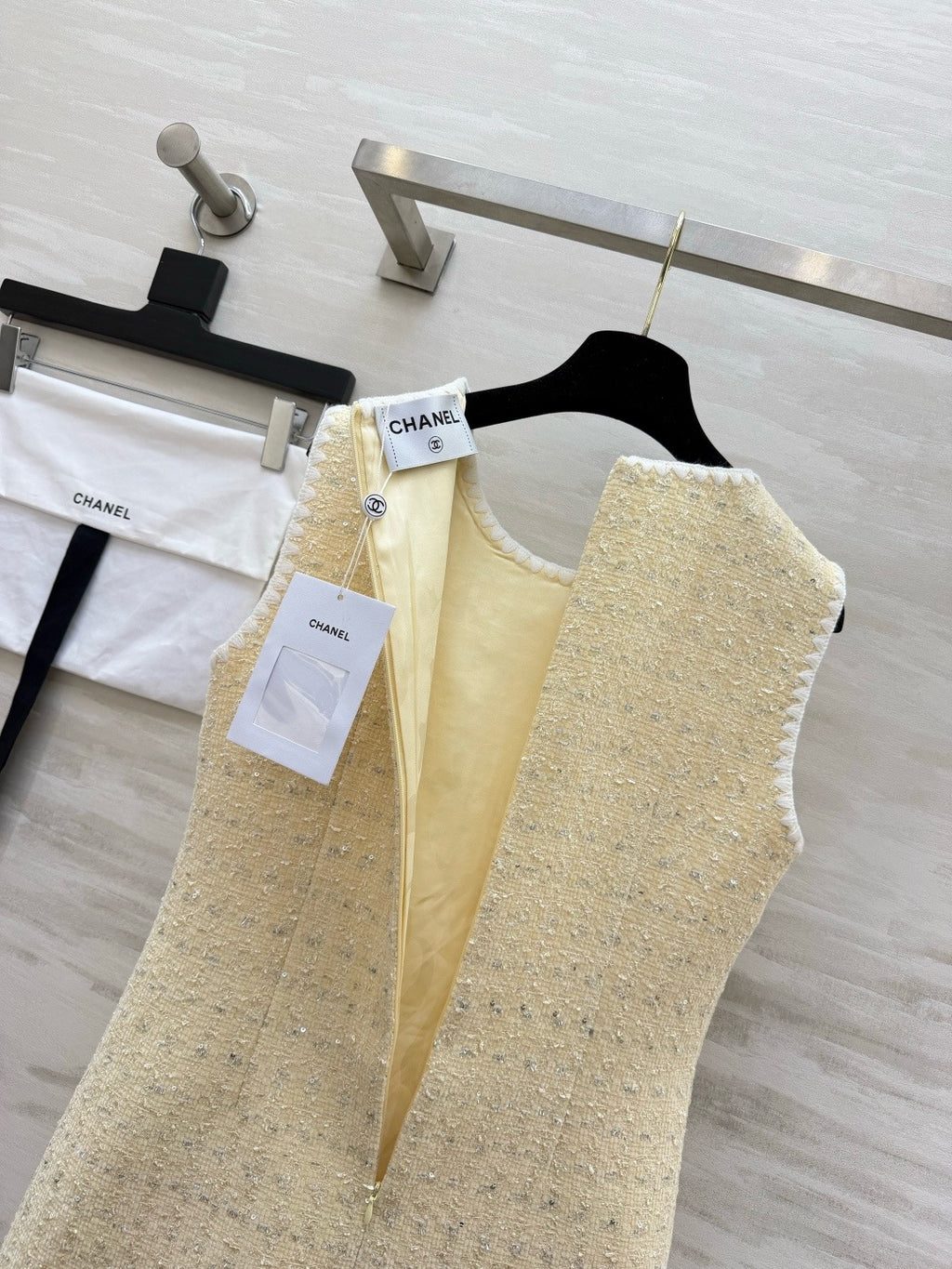 CHANEL - Chanel Light Yellow Tweed Jacket and Dress Set