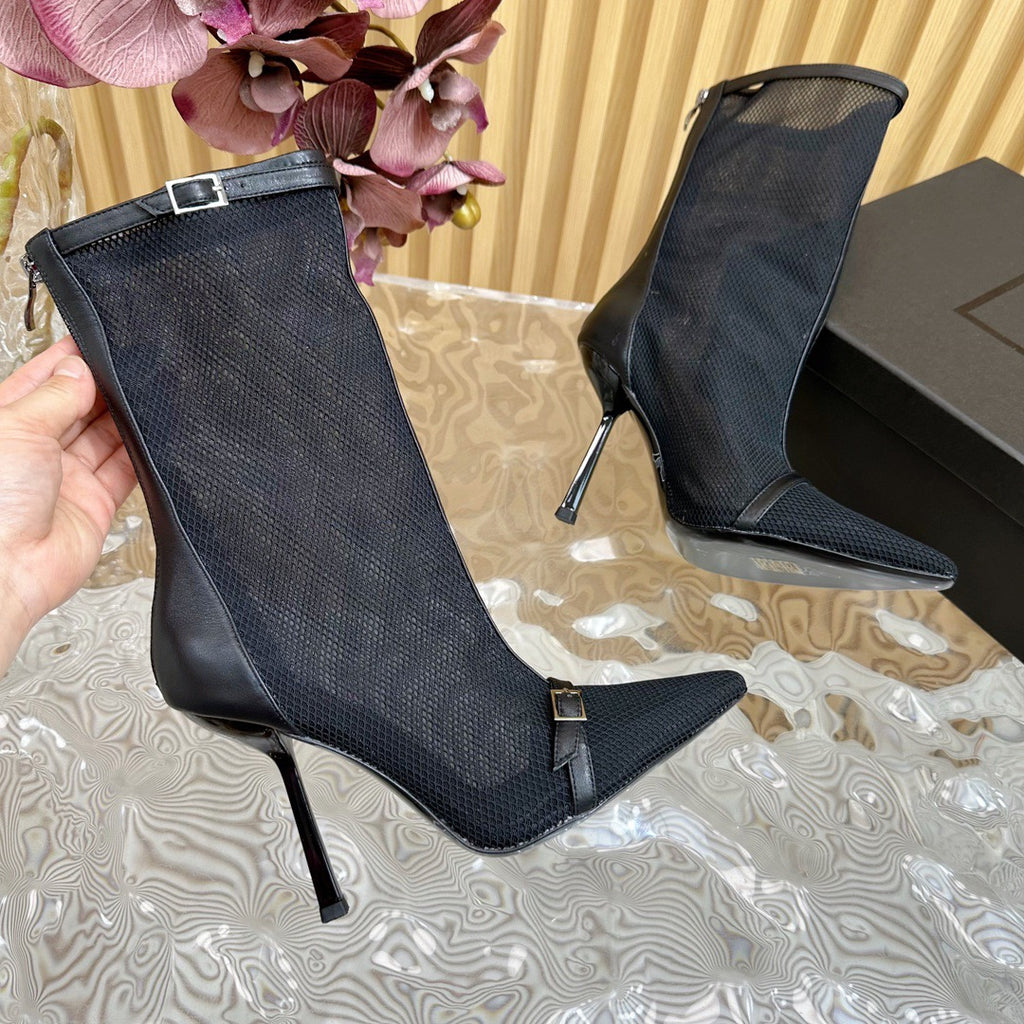 SAINT LAURENT - Oxalis Mesh Pointed Boots