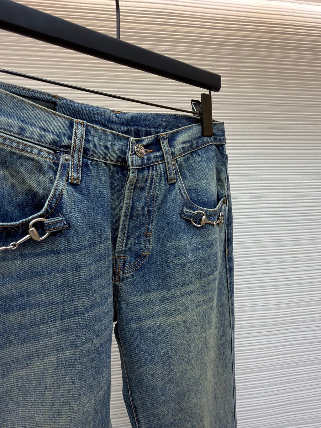 GUCCI - cotton denim pants with horsebit