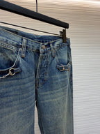 GUCCI - cotton denim pants with horsebit