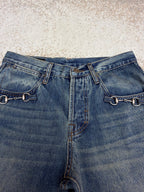 GUCCI - cotton denim pants with horsebit