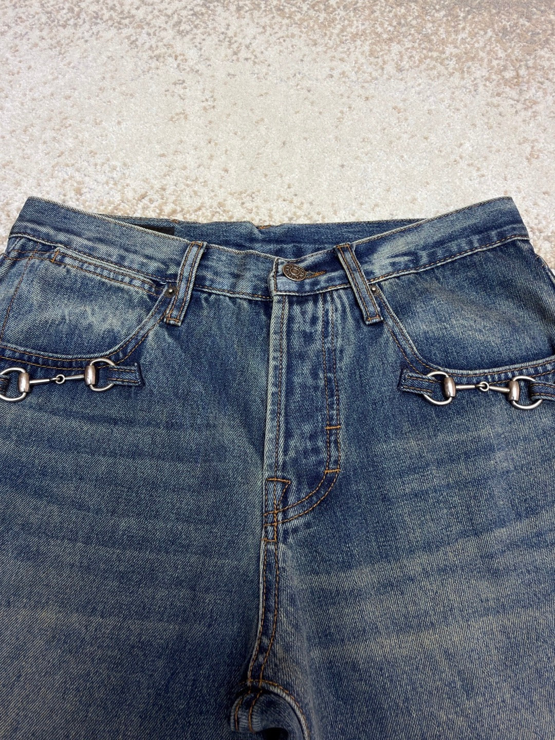 GUCCI - cotton denim pants with horsebit