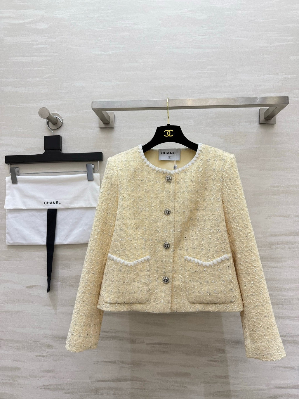 CHANEL - Chanel Light Yellow Tweed Jacket and Dress Set