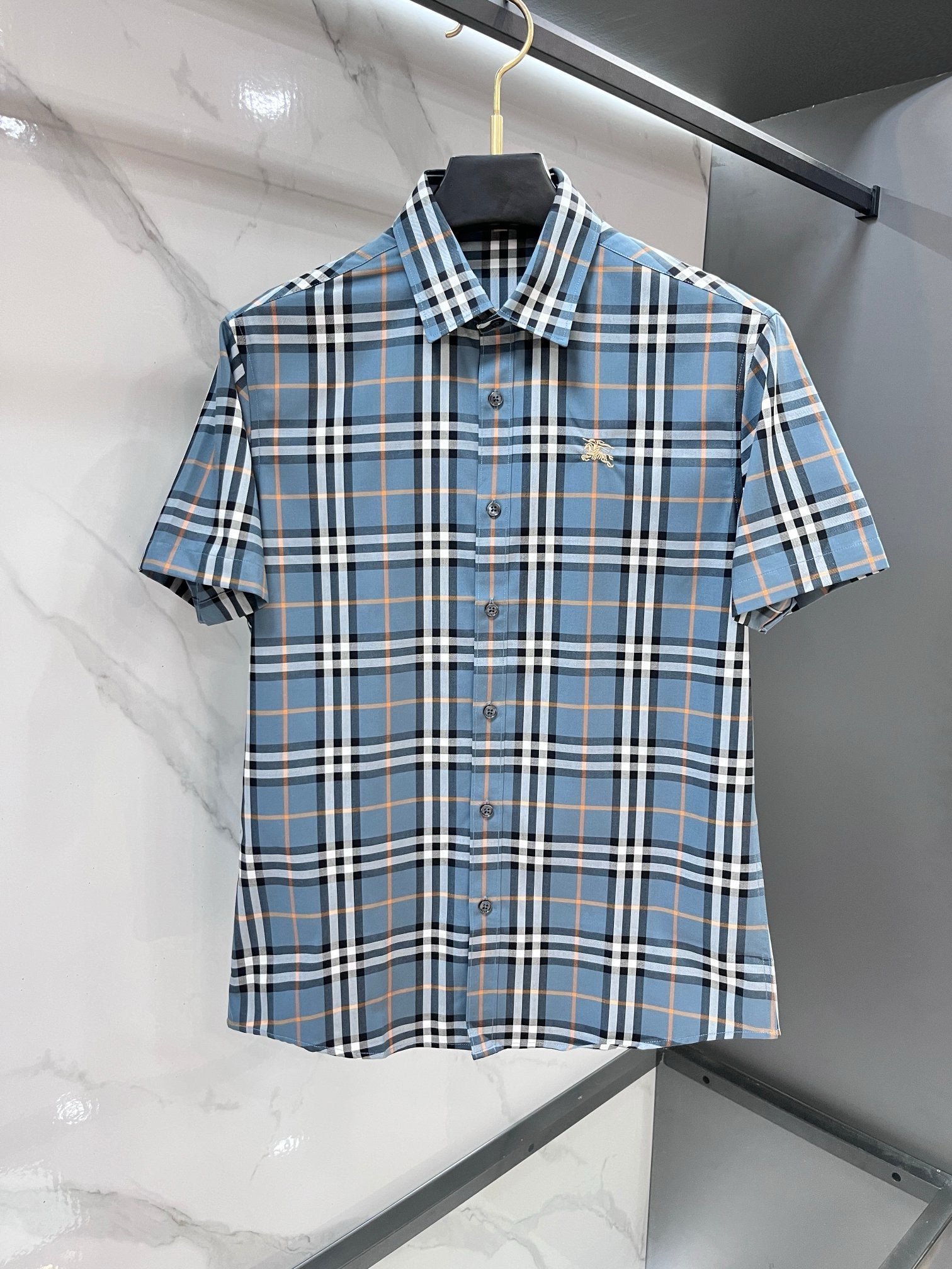BURBERRY - Stretch Poplin Check Short Sleeve Shirt