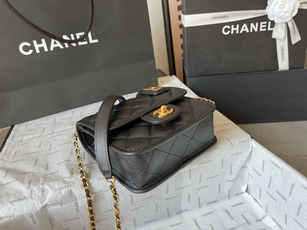 CHANE - School Memory Top Handle Flap Bag Quilted Caviar Small