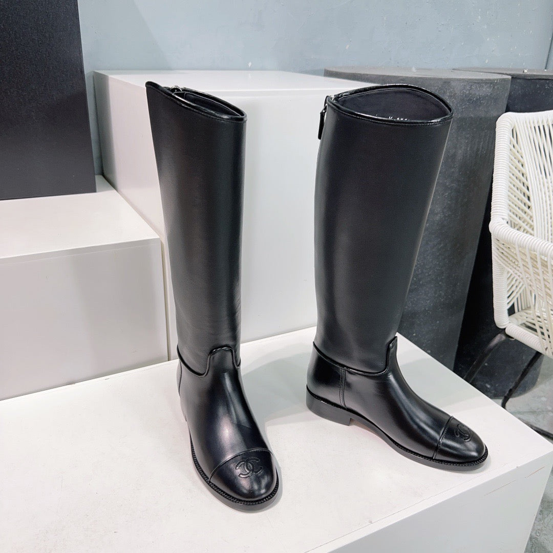 CHANEL - Chanel Calfskin Cap Toe CC Riding Boots