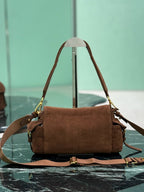 PRADA - Explore medium suede shoulder bag with flap