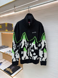GUCCI  - Men's Black Wool Jacquard Zip Jacket With Intarsia