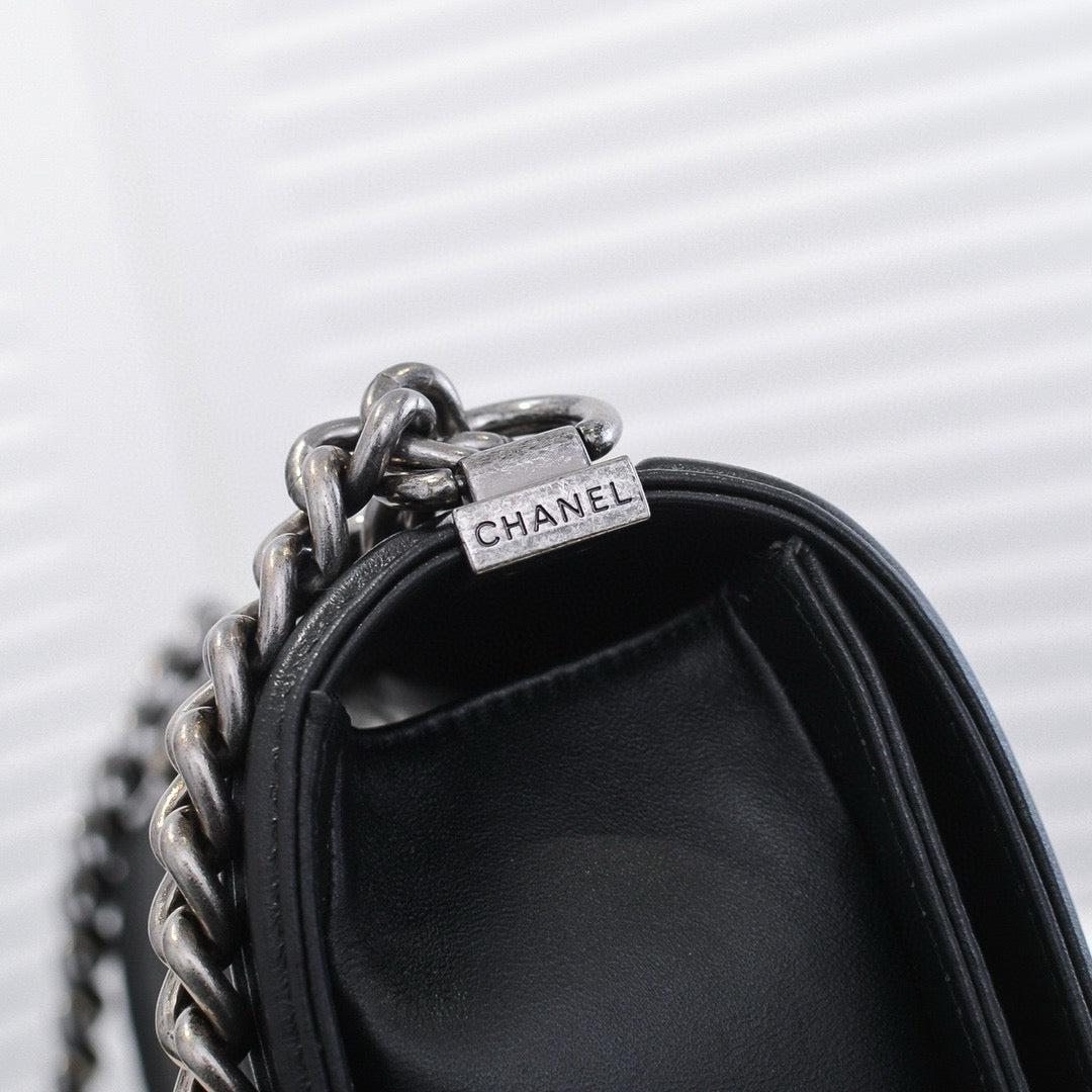 CHANEL - Exotics Small Boy Bag Black Python Molurus Leather